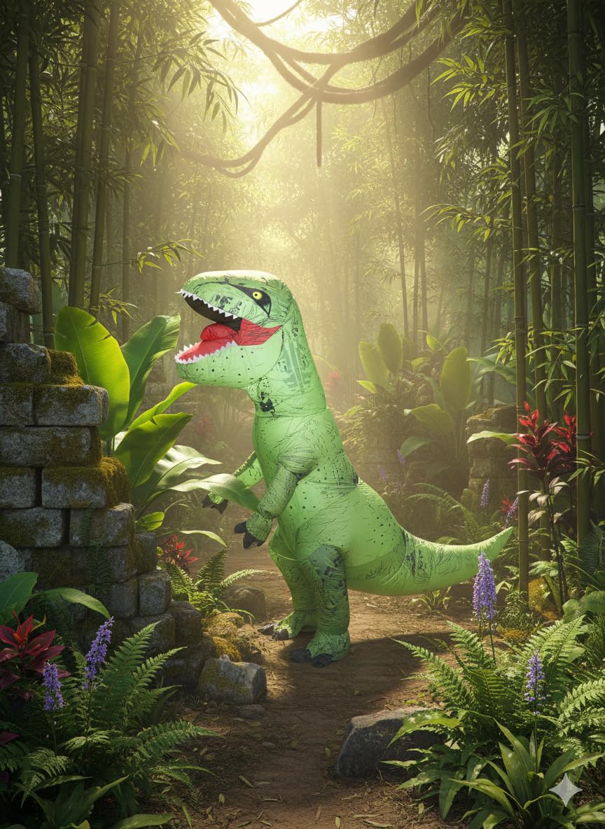 A2Z Disfraz inflable de dinosaurio para adultos con ventilador y caja de batería, divertido disfraz de T-Rex verde para hombres y mujeres, fiestas de Halloween, festivales, cosplay, carnavales, talla
