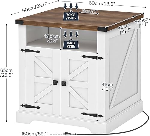 Miniatura 2 de HOOBRO Juego de 2 mesas auxiliares de granja con parte superior abatible con estación de carga, mesa auxiliar grande de sofá de 23.6 pulgadas con