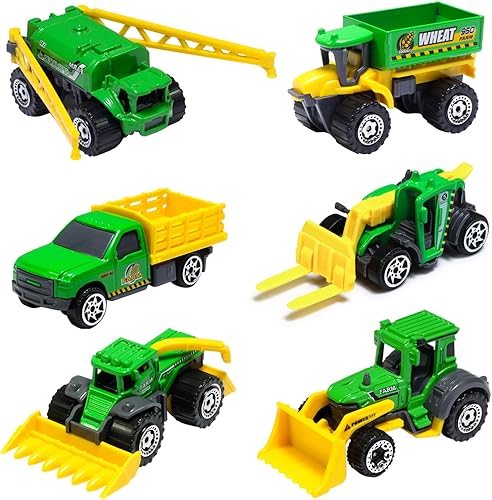 Oriate Juego de 6 juguetes de coche de granja de fundición a presión para niños, cosechadora, transportadora, camión, rociador, juguetes de granja