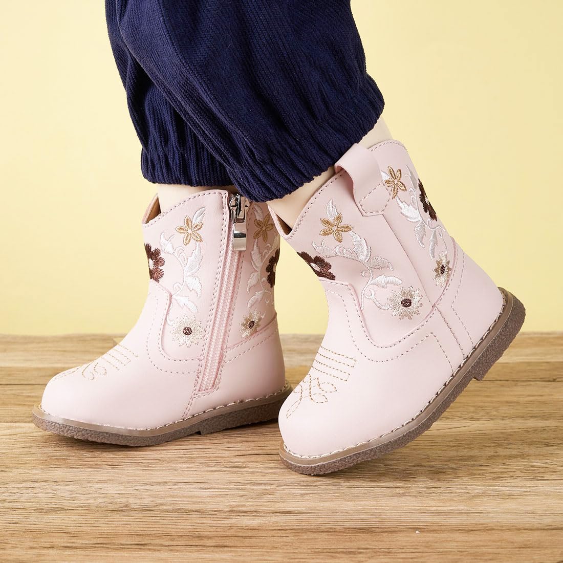 Newsonet Baby Cowboy Cowgirl Boots Western First Walker Shoes Boys Girls Round Toe Winter Boots All Seasons 6 9 12 18 24 Months Pink Size 6-12 Months Infant