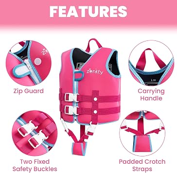 Zeraty Toddler Swim Vest Kids Float Jacket Swimming Aid for Children Girls and Boys 20-30-40-50-60-70-80 lbs with Dual Adjustable Safety Straps