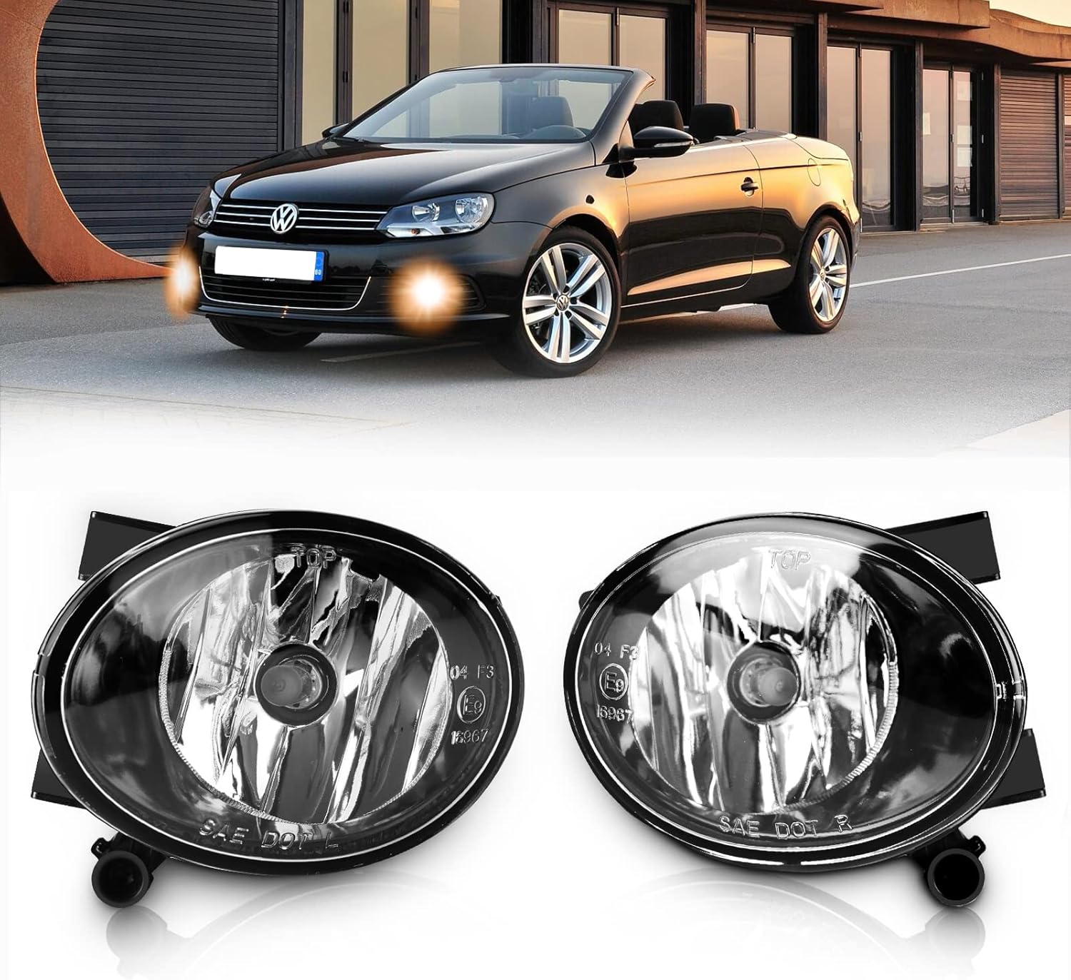 Fog Lights compatible with Volkswagen Golf Hatchback/Wagon, Jetta Sedan/Wagon, Beetle, Eos, Premium VW Fog Lamps Accessories, 2010-2015, Clear Lens
