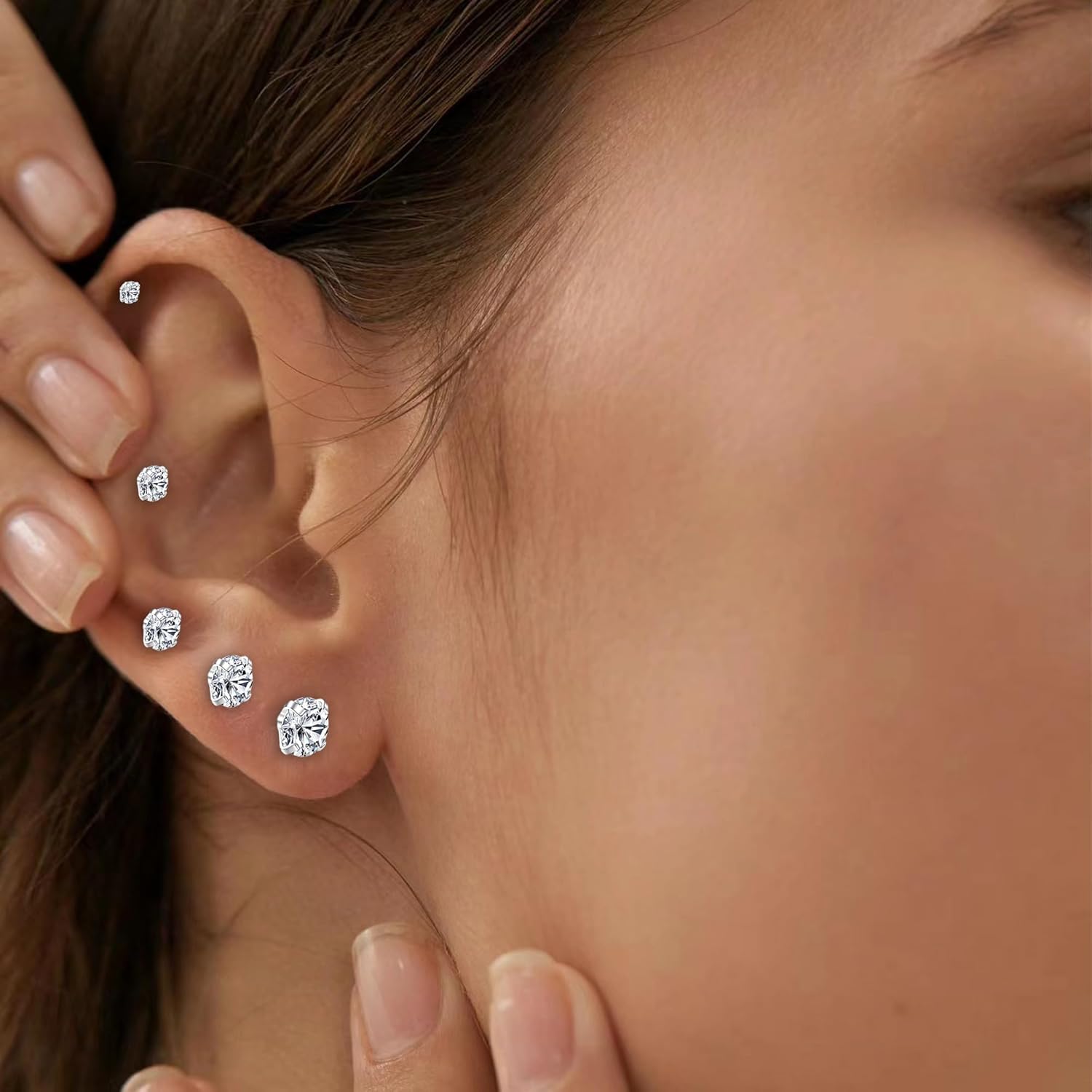 JUZICHEN 3-5 Paar Zirconia Stud Oorbellen Set voor Dames Vrouwen, Hypoallergeen Roestvrij Staal Stud Oorbellen Goud Zilver, Multi Oorbellen Piercing (B, Goud, 2/3/4/5/6mm