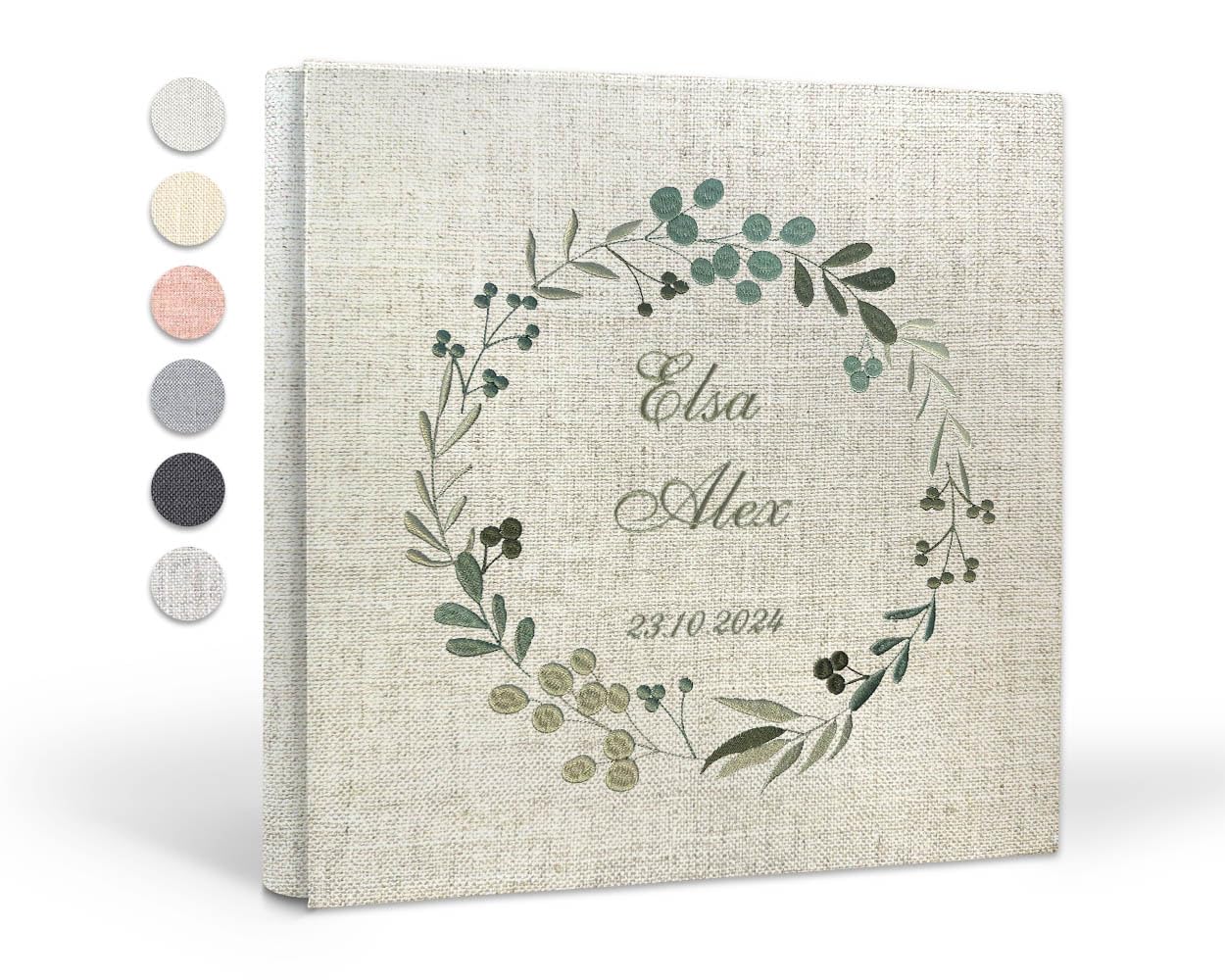 Álbum de fotos bordado, Álbum personalizable - para fotos para pegar - fotos polaroid - Tapa de lino - 60 páginas marfil con papel de seda (Lino, 30x30 60 pagine)