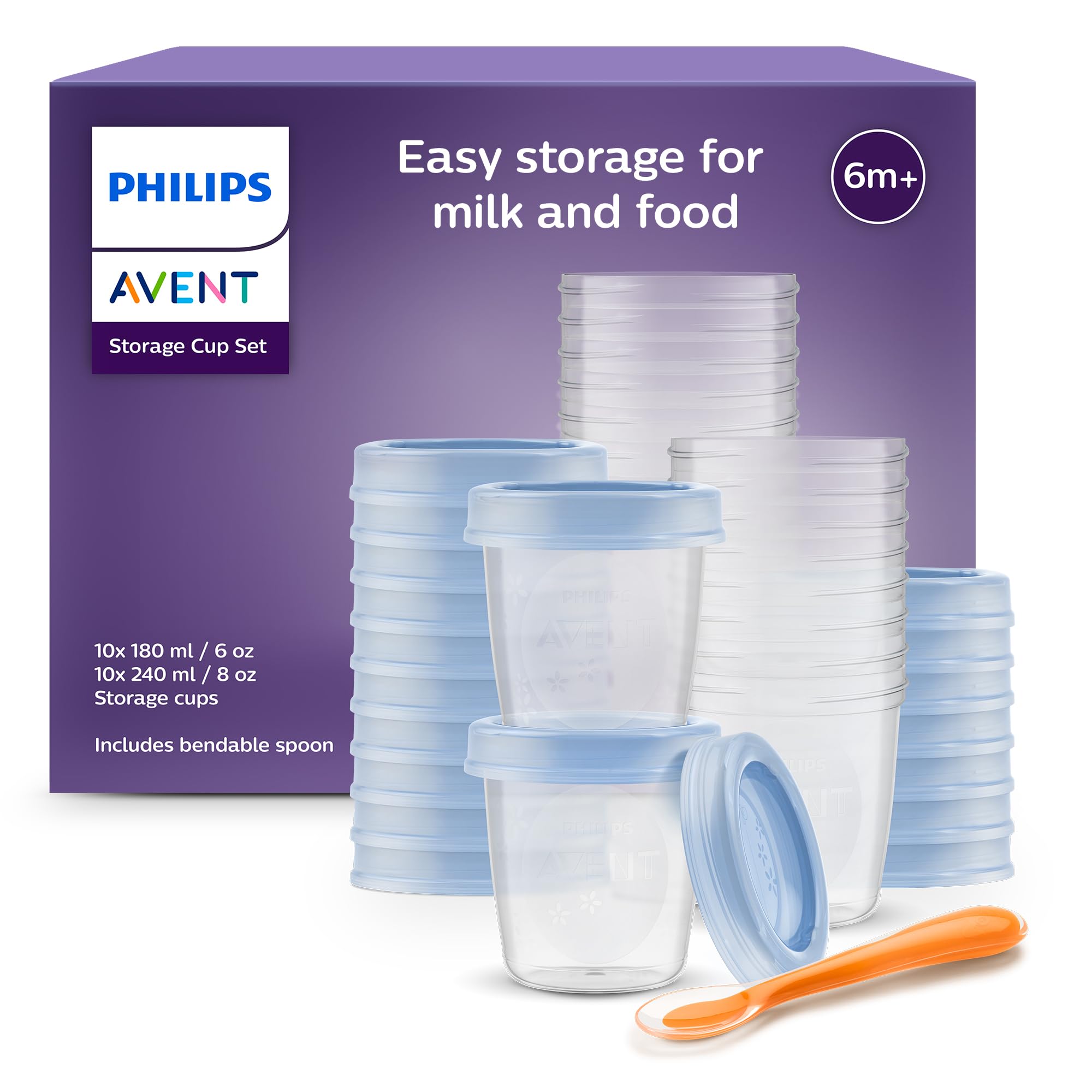 Philips Avent - Pots de conservation 180 ml et 240 ml avec Couvercles associés et Cuillère de Sevrage, modèle SCF721/20