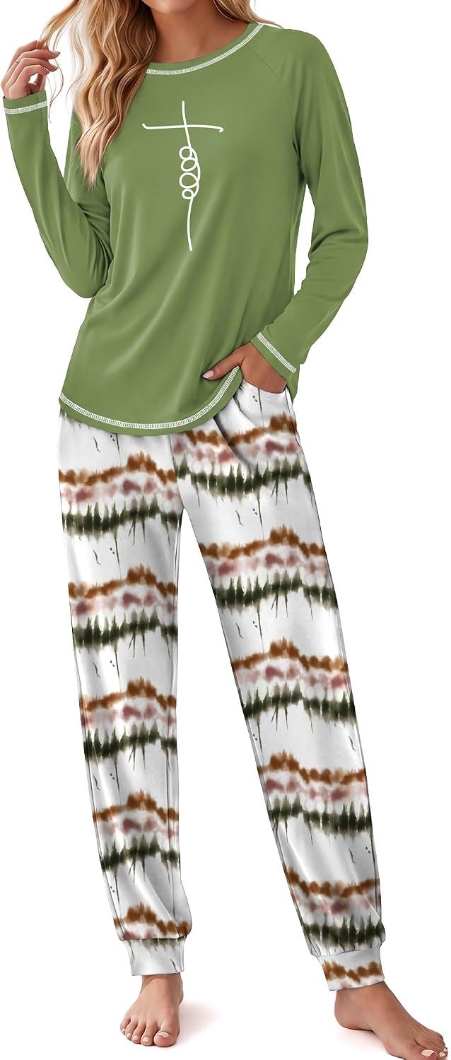 Ekouaer Women Pajama Sets Jogger Sleepwear Printed Lounge Set with Pockets image 2