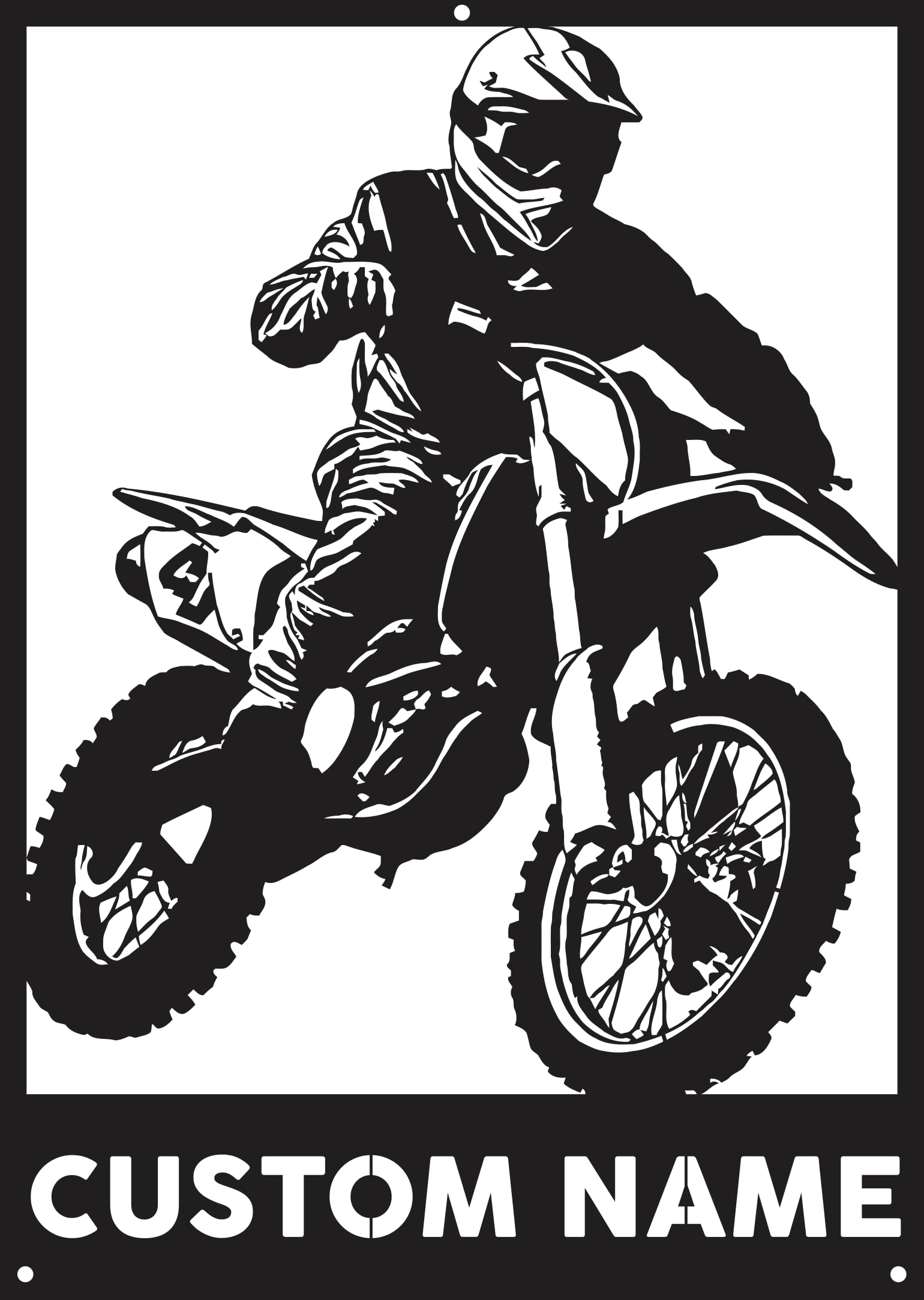 mıgnatıs Decoración de Pared Motocross con Nombre Personalizado – Arte Metálico Negro Deportivo – Ideal para Garaje, Dormitorio o Regalo para Amantes del Motor