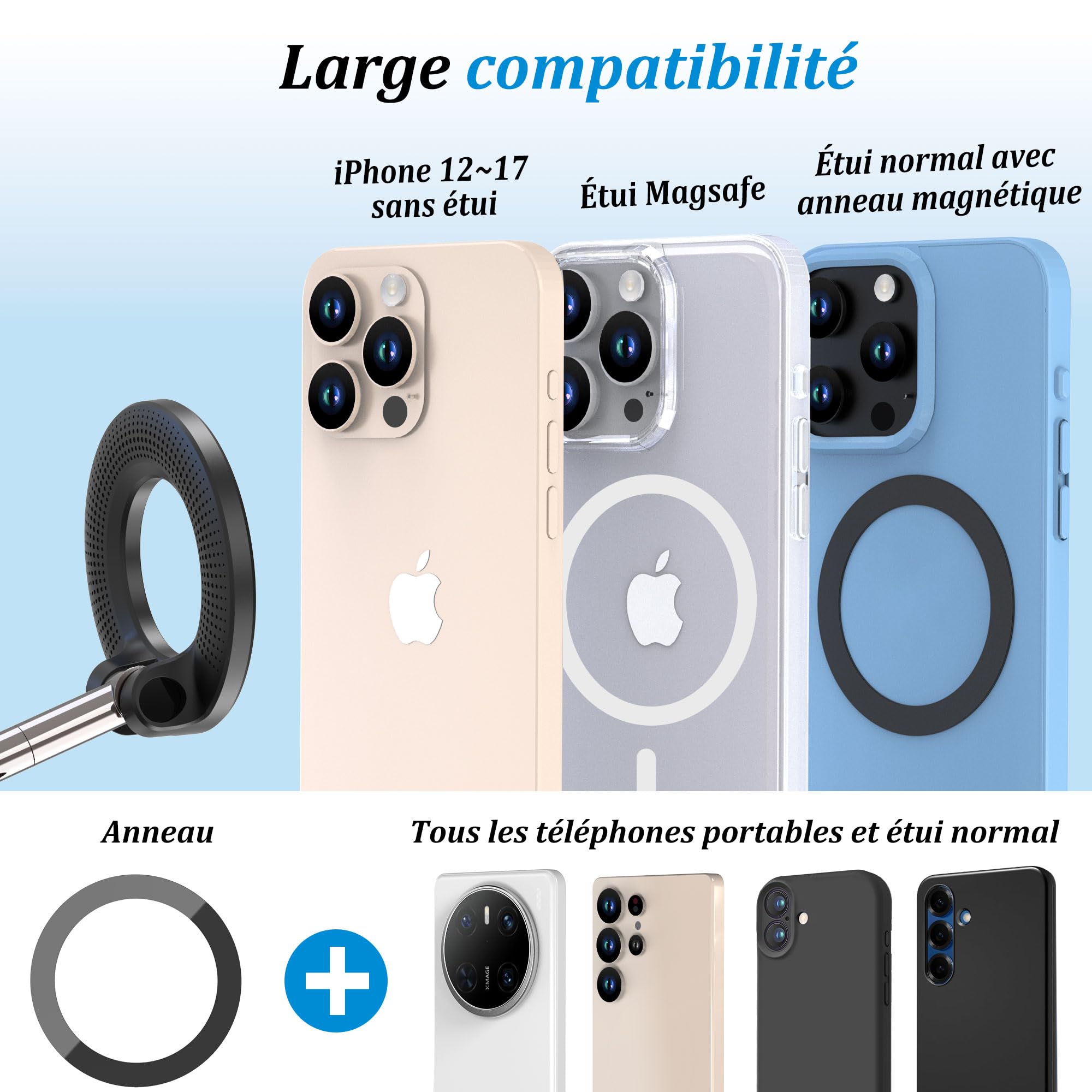 Support Téléphone Voiture Ventouse Puissante Magnétique Rotation 360° Fixation Ultra-Stable Compatible iPhone 17/16/15/14/13/12 Pro/Pro Max
