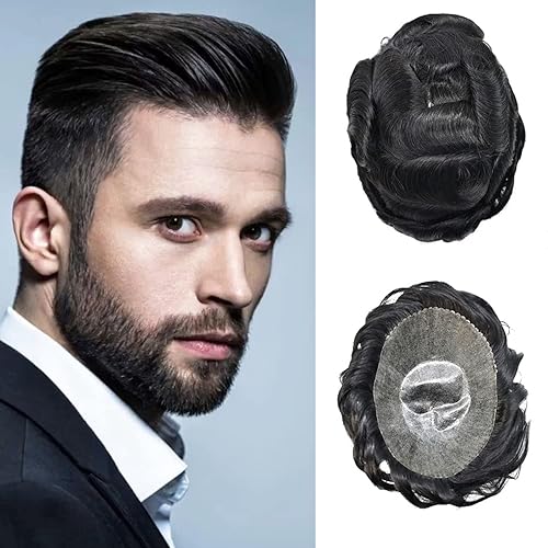 Sistema de peluquería para hombres piezas de cabello humano real completo 0.004 in PU piel hombres sistemas de reemplazo de cabello súper natural