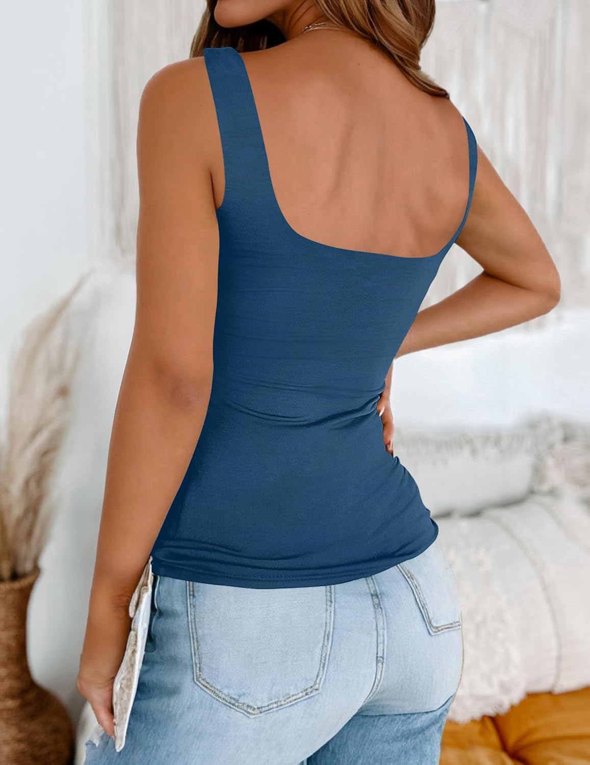Zeagoo Women's Square Neck Double Lined Tank Tops Cute Summer Tops Slim Fit Basic Sleeveless Shirts - Image 4
