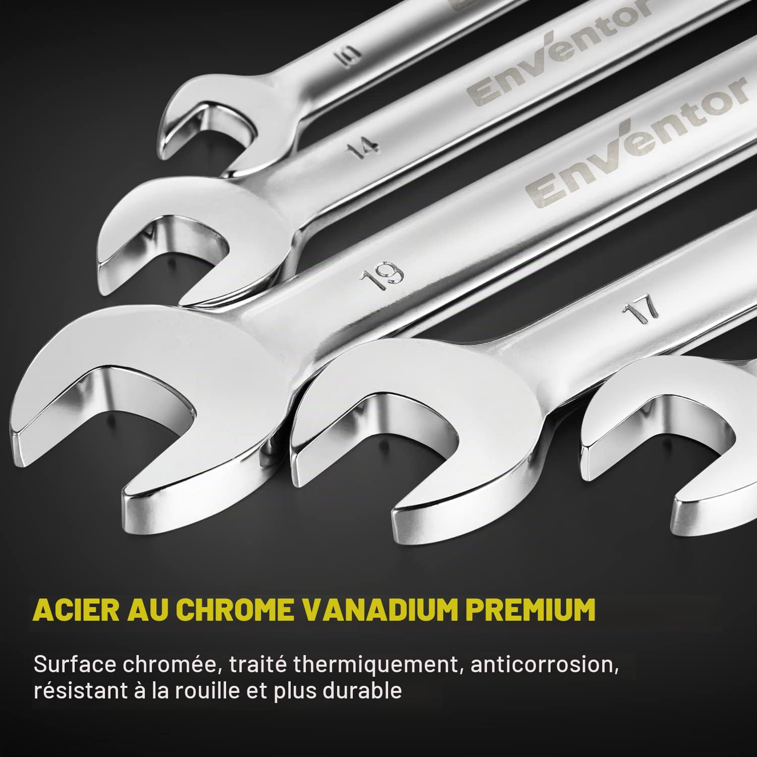 ENWENTOR Jeu de Clé Plate à Cliquet Articulées 14 Pièces 6-19mm 72 Dents Acier Chrome Vanadium