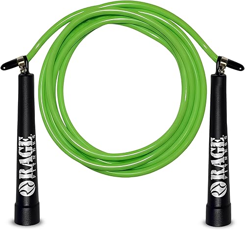 Rage Fitness Cuerda de salto R2 - Cuerda de entrenamiento de PVC verde con asas de rodamiento de velocidad