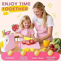 Vista 6 de Juego de cocina para niña pequeña con caja de almacenamiento - Juego de cocina rosa para niñas, material PP seguro, herramientas de cocina