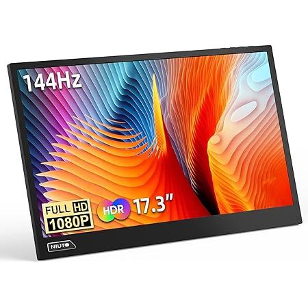 NIUTO Portable Monitor 144hz 17.3 100% sRGB FHD HDR IPS 1920x1080 VESA Ultra-Slim Screen Dual Speakers with Type-C Mini HDMI for Laptop Phone PC Switch ps5 Xbox MacBook Mac Mini