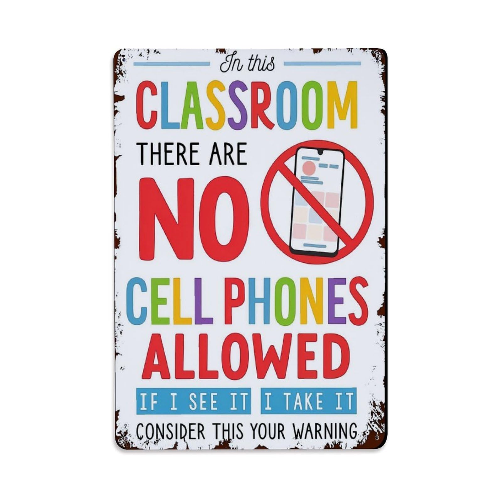 Jdfenggu Vintage No Cell Phones Allowed Sign Retro Metal Tin Sign, Metal Poster For Bar, Home, Man Cave, Kitchen, Laundry Room Art Decor 8X12 Inch
