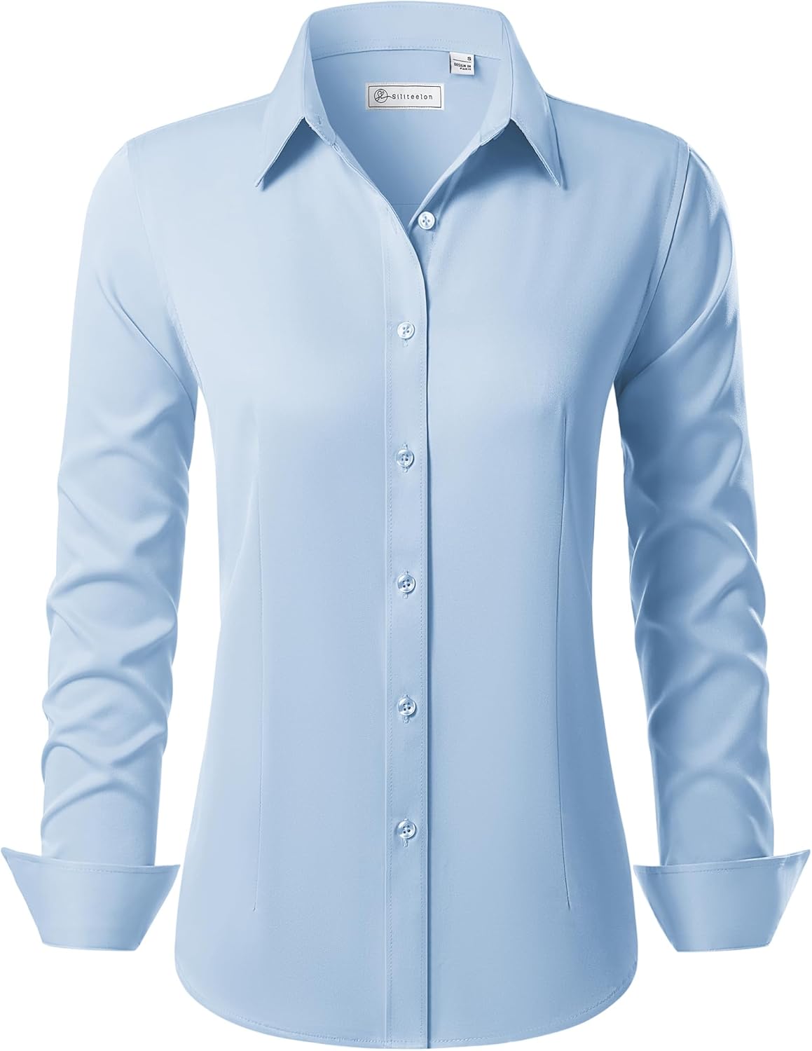 siliteelon Button Down Shirts for Women Long Sleeve Dress Shirts Wrinkle Free Collared Work Office Solid Blouses Tops - Image 8