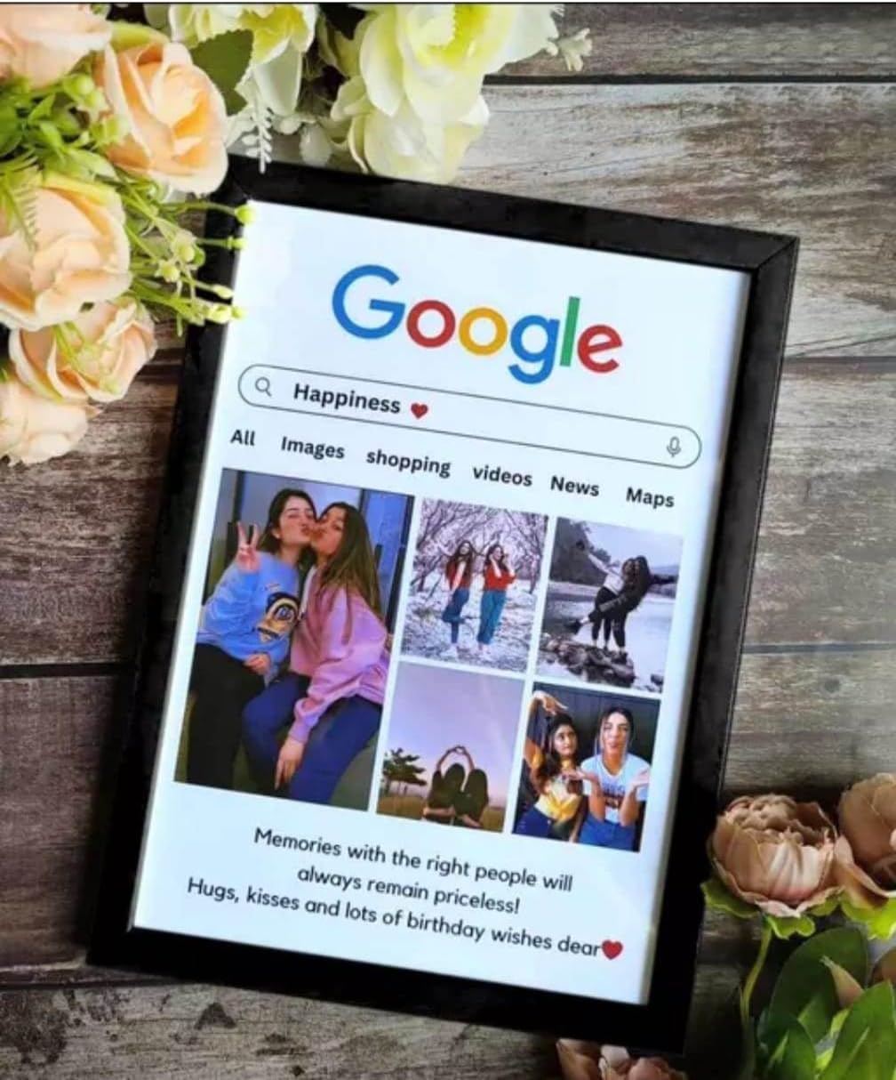Wood Rectangular Customized Google Photo Frames With Photo Upload, Personalised Wall Room And Home Decor Gift Birthday Aniversary Friends Forever, 35L x 25W Centimeter, Black