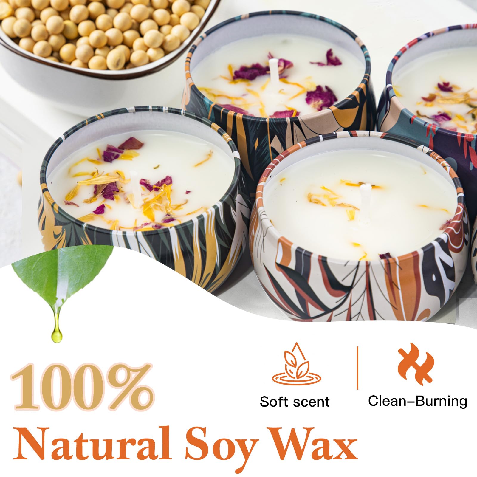 YINUO - Velas aromáticas ligeras para el hogar, grandes velas aromáticas para regalo de mujer, aceite esencial de soja, vela portátil de lata lavanda y vainilla, 4 unidades de 158 ml