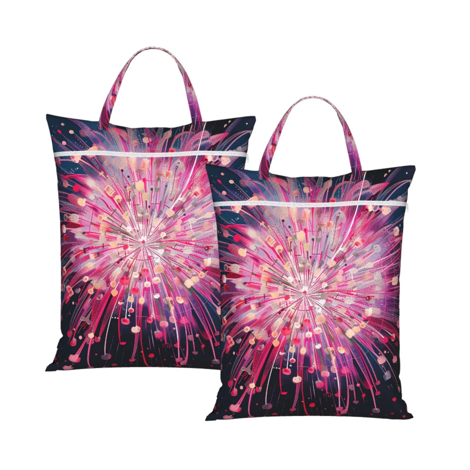 Large Travel Laundry Bags,Fireworks art Print with Handle Foldable Laundry Bag for Holidays Gym Swimming and Family Trips, 2Pcs