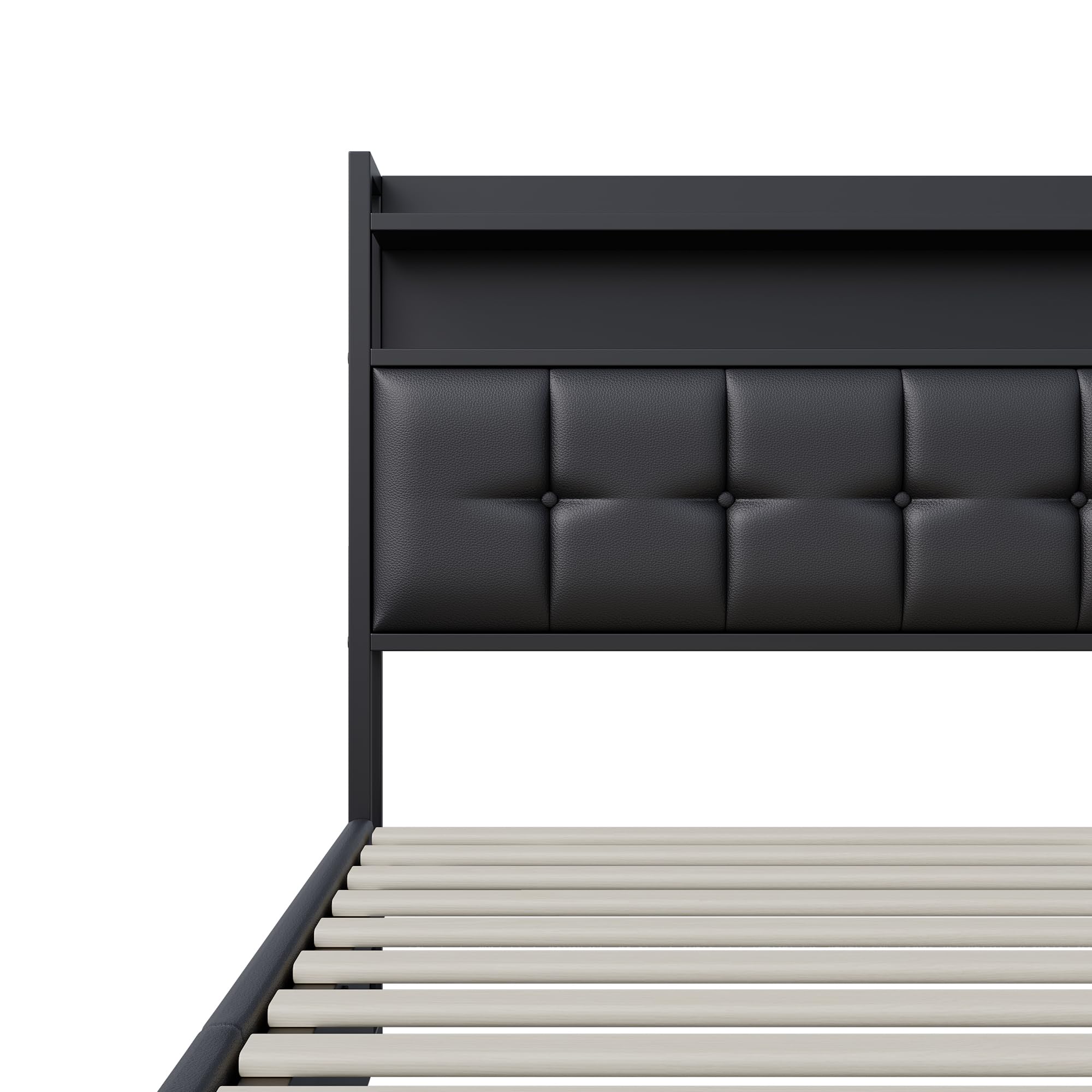 Letto Matrimoniale con Contenitore 140x190 cm, Struttura Letto Imbottito con Sistema di Sollevamento a Gas e LED USB, Supporto a Doghe in Legno, Senza materasso, Pu Nero