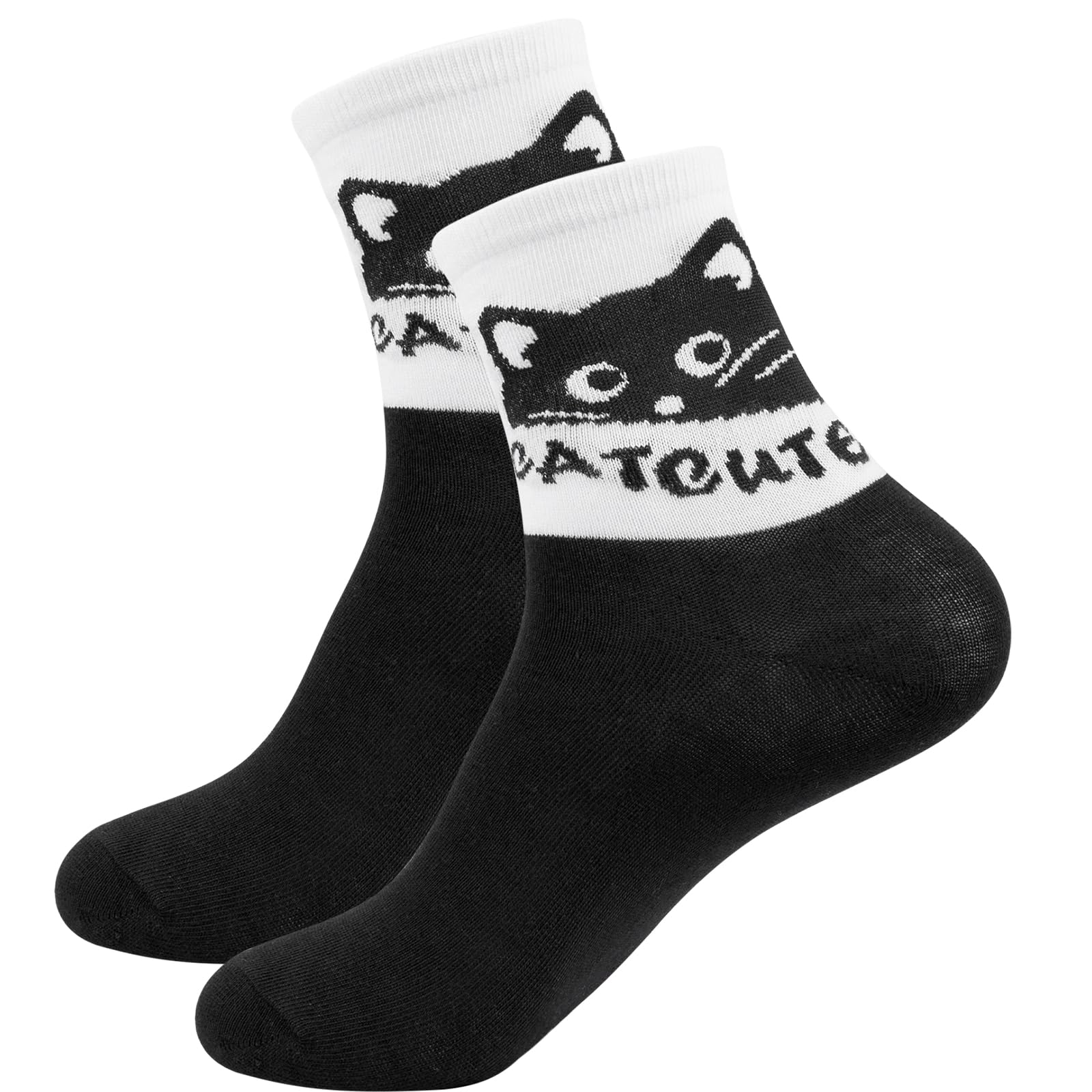 FACHOI Cotton Cat Socks Womens Funny Cat Animal Socks Novelty Crew Sock Unique Stocking Fillers Idea F1-HMTAW (UK, Alpha, One Size, Regular, Regular, Black)