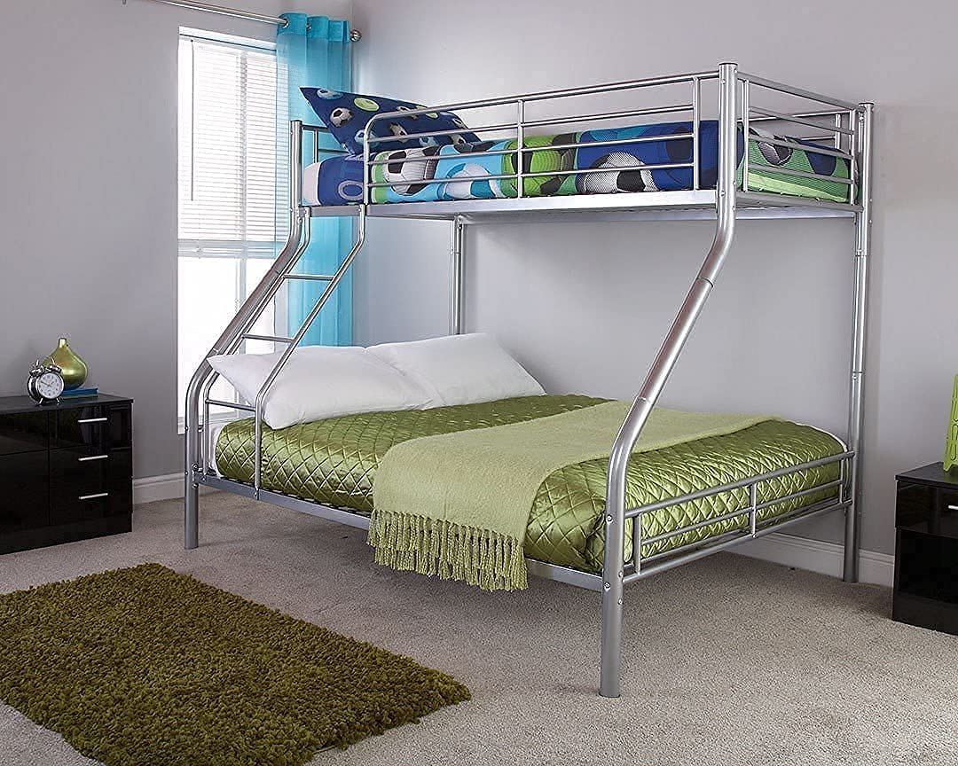 Iron Triple Sleeper Bunk Bed - Double Bed Base and Single on Top., Matte, Silver