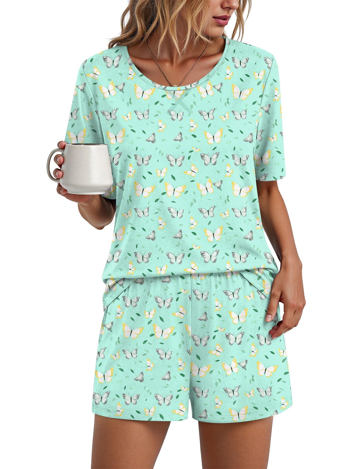 Findsweet Pajama Set for Women 2 Piece Lounge Set Soft Sleepwear Summer Casual Short Pjs Sets with Pockets M-3XL