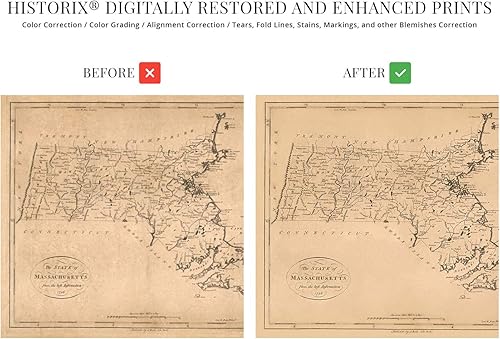Miniatura 3 de HISTORIX Mapa vintage de 1796 de Massachusetts - Mapa vintage de Massachusetts - Mapa de pared de Massachusetts - Mapa de pared de Massachusetts -