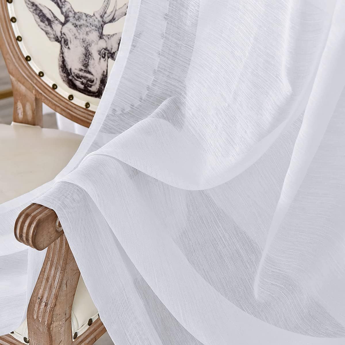 FMFUNCTEX Slub White Semi-Sheer Curtain Panels for Bedroom 63" Short Window Draperies for Living Room 2 Panels 52" x 63" |2pcs White
