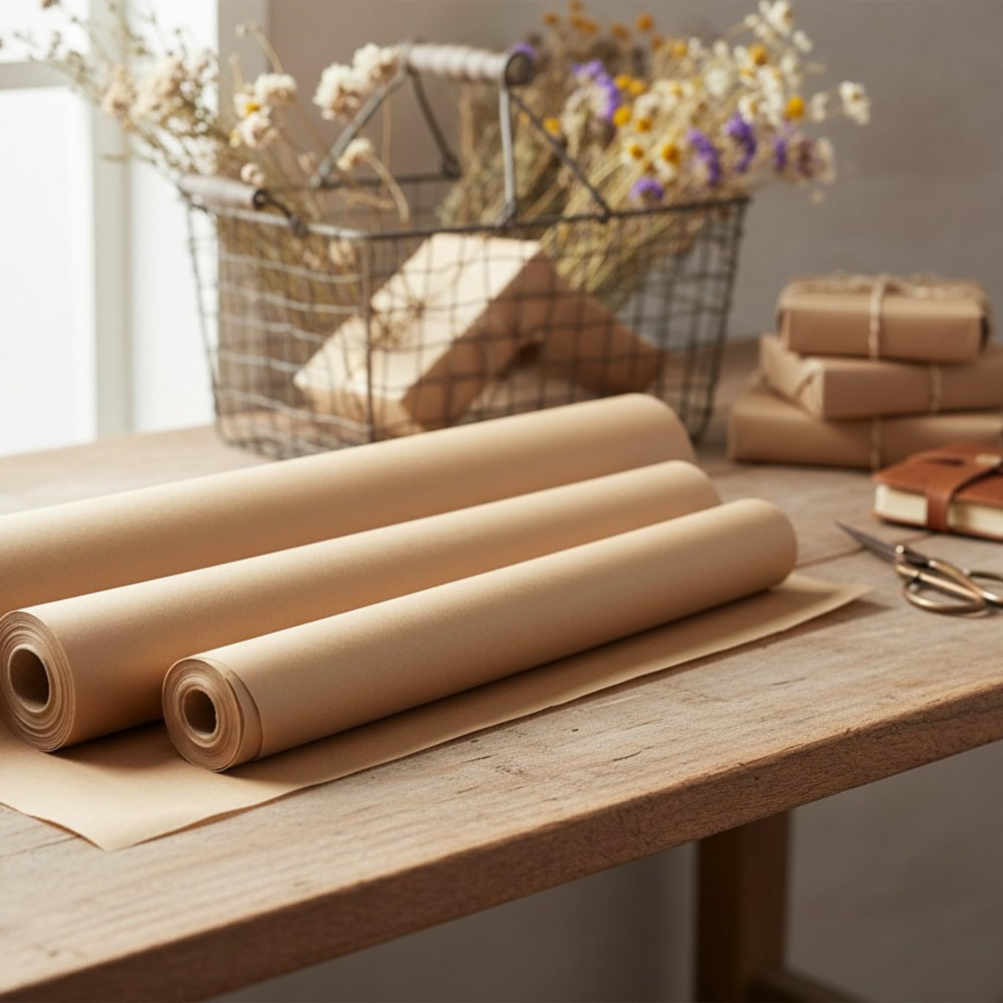 Rollo de Papel Kraft Natural Marrón. Tamaños 100-300 mts largo en 30, 60, 90 o 105 cm. (60 cm x 100 Metros)