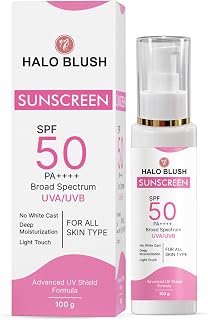 Halo Blush Sunscreen SPF 50 PA++++, Broad Spectrum UVA/UVB, No White Cast, Matte Finish, All Skin Types (100GM) Price In India