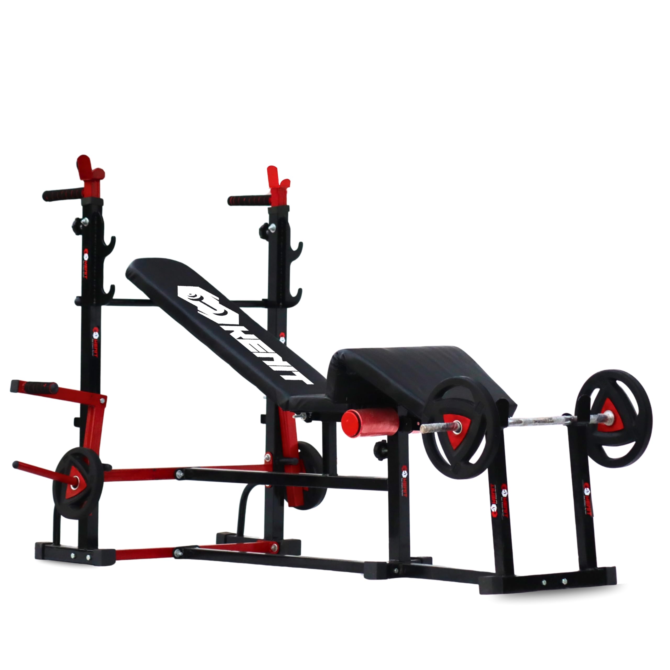 8-in-1 adjustable multipurpose home gym bench with preacher curl pad & leg extension | heavy-duty steel frame | full body strength training & muscle building bench