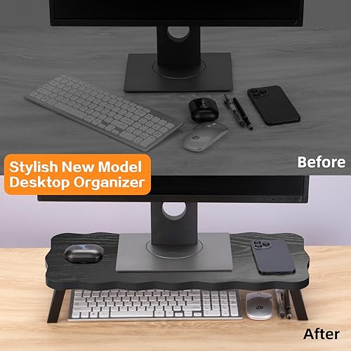 Miniatura 2 de Soporte elevador para monitor, soporte de madera para computadora de escritorio, madera y acero, multiusos, almacenamiento de escritorio, estante