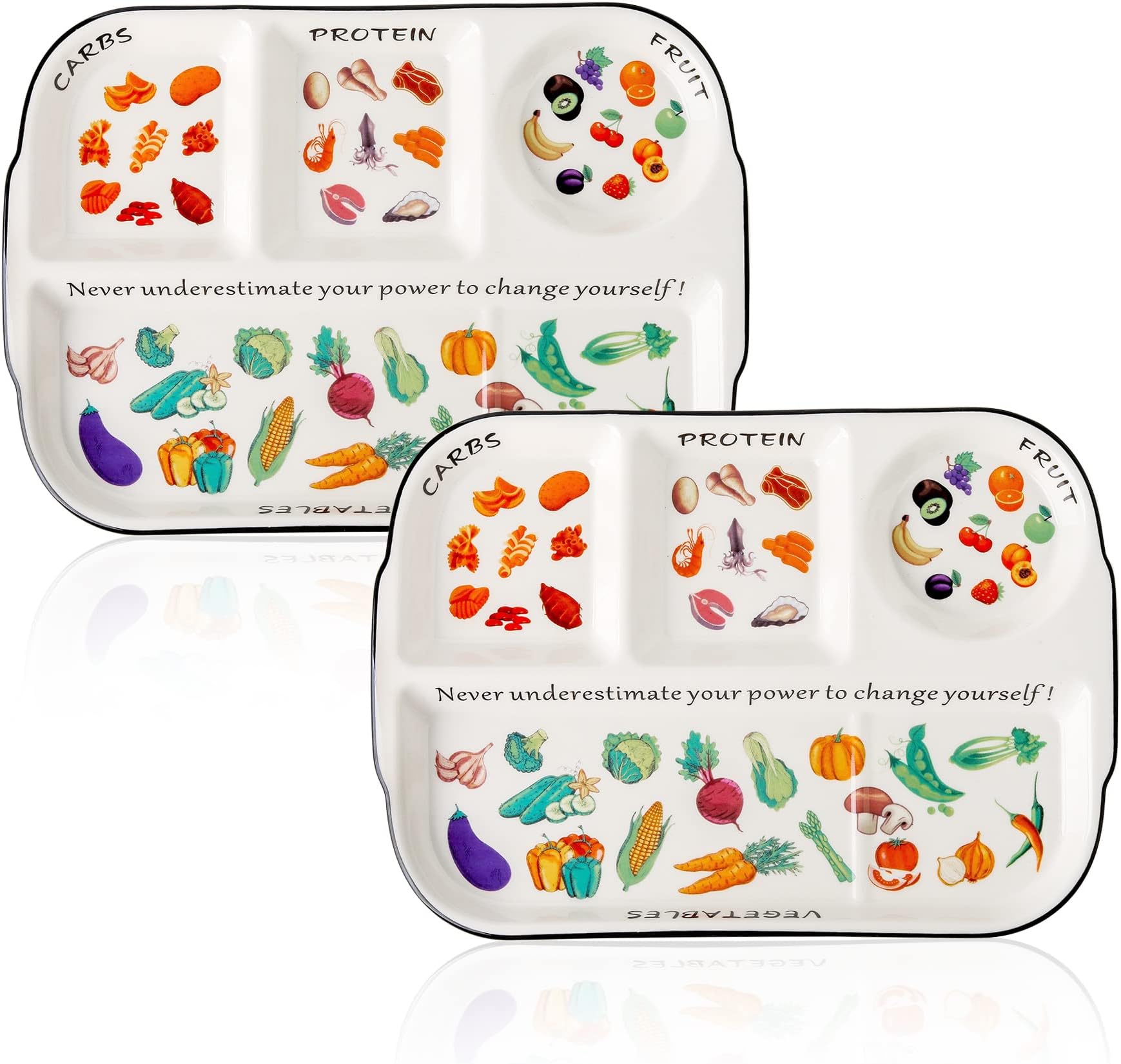 Portion Control Plate 12 Inch For Healthy Eating & Bariatric Diet | Divided Porcelain Dinner Plate I Portion Control Containers For Weight Loss-2 PCS
