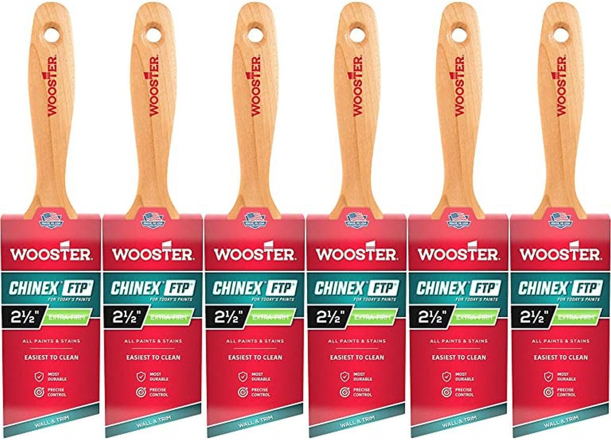 6-Pack of 2-1/2” Wooster 4415 Chinex FTP Varnish Angle Sash Paint Brush