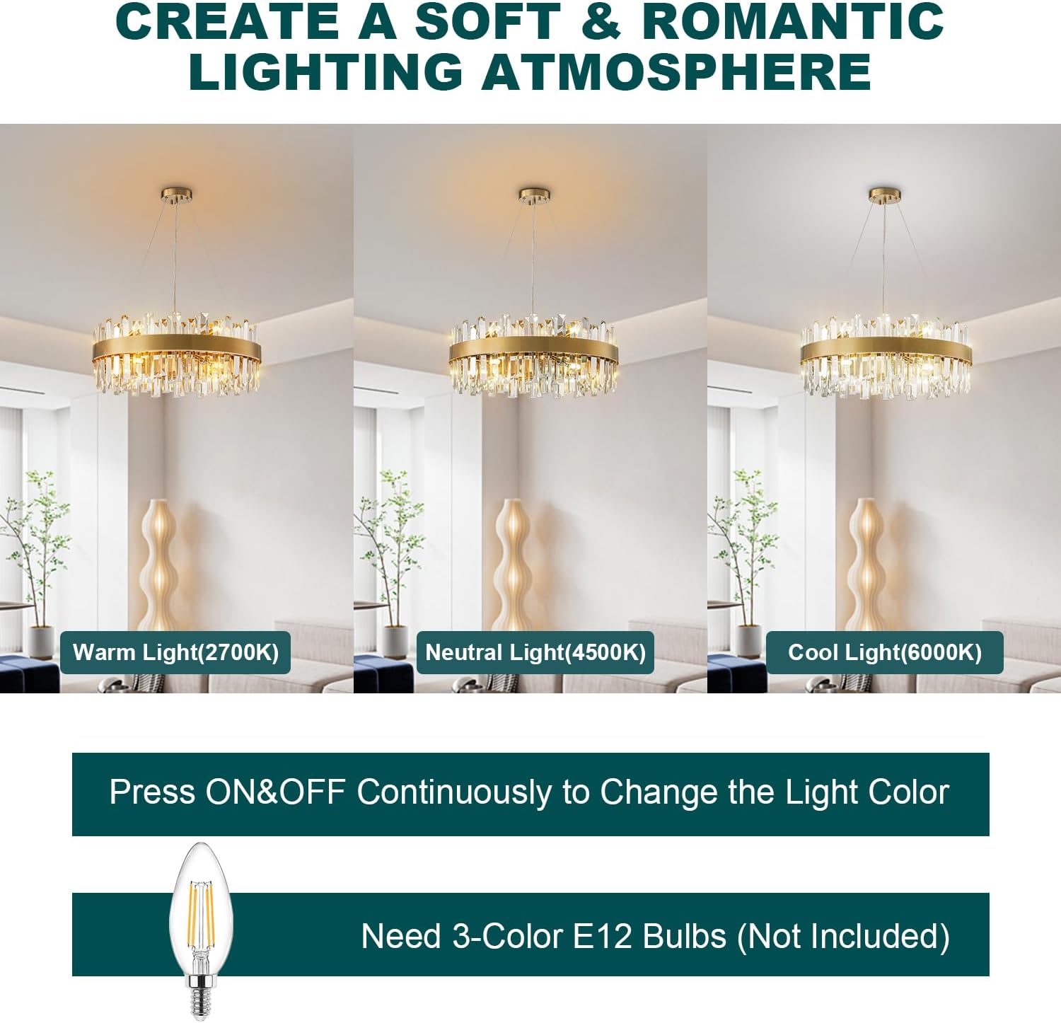 Chandeliers for Living Room D23.6 in, Modern Gold Crystal Chandelier,Glam Metal Black Chandelier for Dining Room Living Room Foyer Bedroom Entryway Kitchen Island（12*E12 Buld,Not Included）