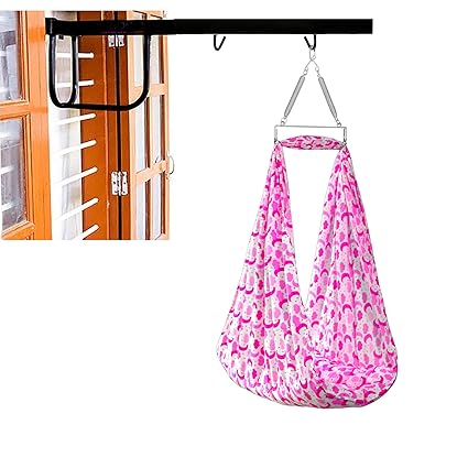 ParentsLap Plum Baby Swing Cradle with Mosquito Net Spring and Metal Window Cradle Hanger (Pink)