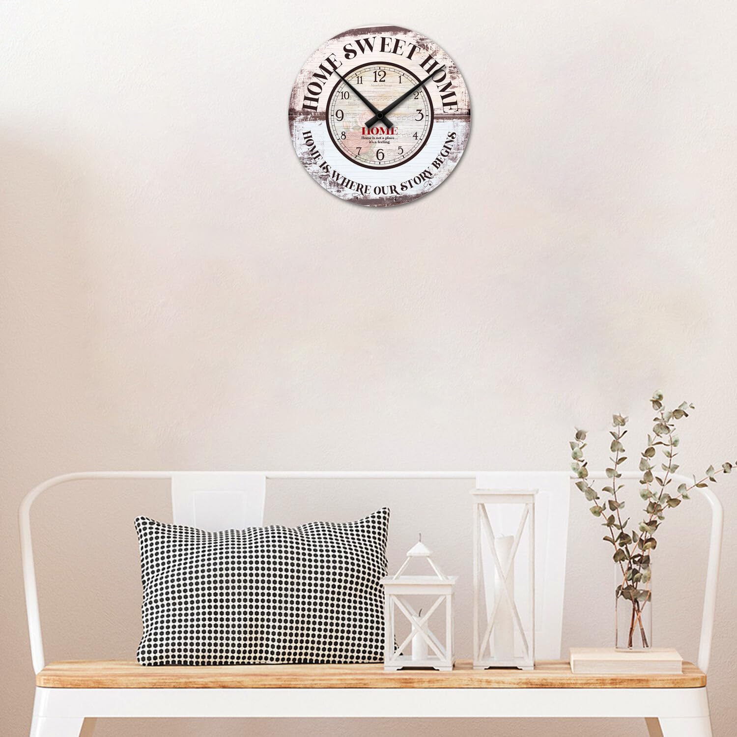 Giallobus - Reloj de línea Basic - Hogar Dulce hogar - Madera de MDF - Basic 30x30 - Mecanismo silencioso - Listo para Colgar - Modernos