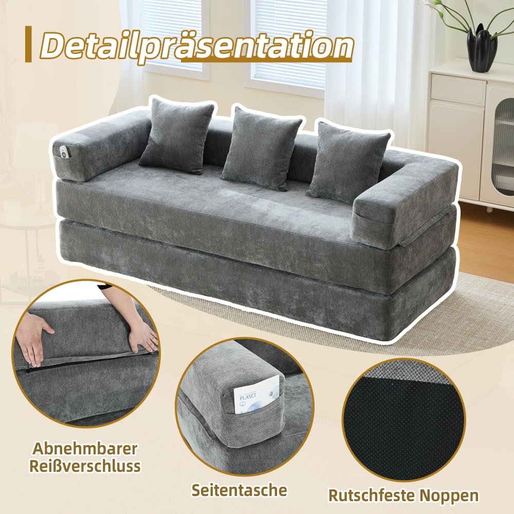 Sapgaks Sofá de Chenilla Modular, sofá de compresión, se Puede Montar libremente y es fácil de Instalar. Lateral Equipado con Aufbewahrungstaschen y Fondo Antideslizante. (Gris Oscuro)