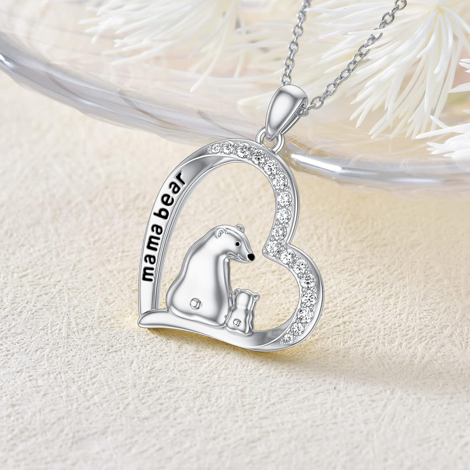 SISGEM S925 Mum Necklace from Daughter, Sterling Silver Mama Bear Pendant Necklace with 18ct White Gold Plated - Image 4