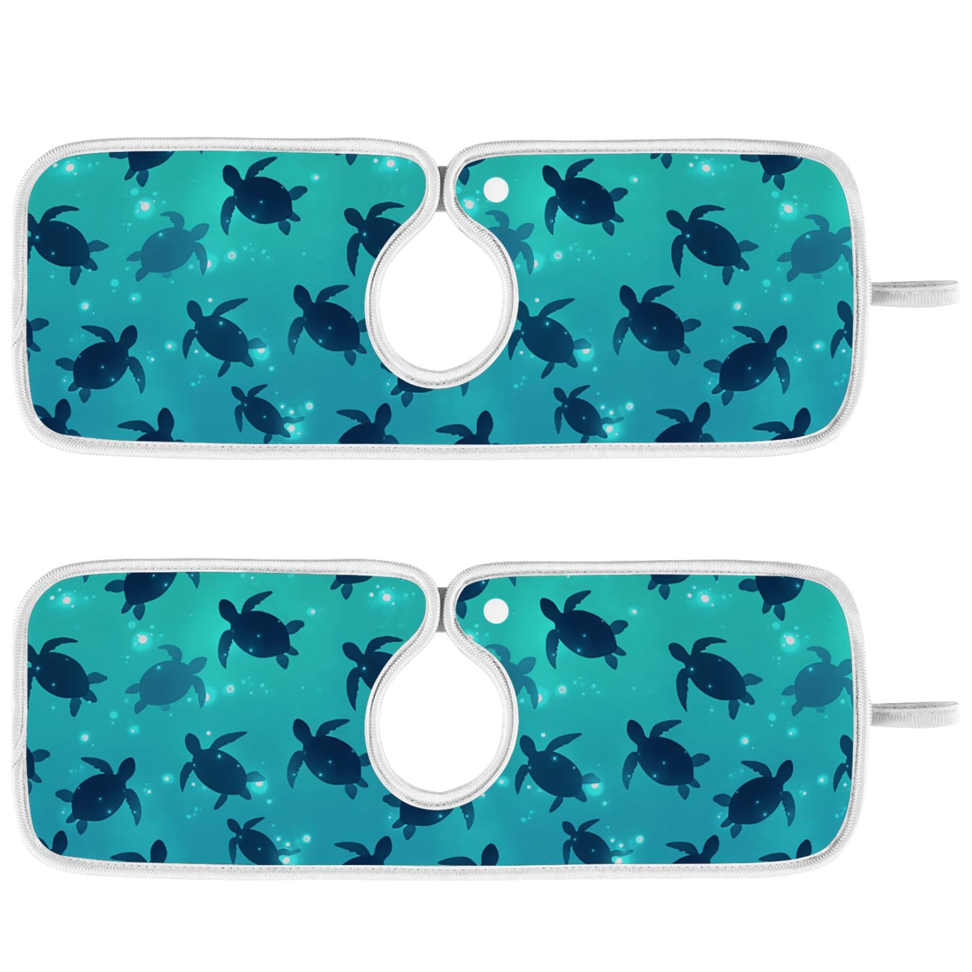 Sea Turtle Faucet Water Catcher Mat 2 Pack Blue Watercolor Tortoise Drying Mat Absorbent Bathroom Faucet Handle Drip Catcher Tray Bar RV Kitchen Sink Splash Guard 14x5 Inches