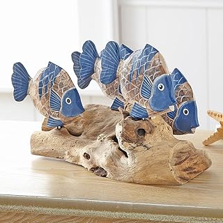 BLACK FOREST DECOR - Tabletop Driftwood Fish Sculpture - Natural Coastal...