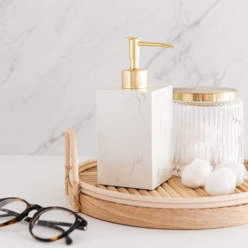 Miniatura 3 de Yew Design Dispensador de jabón con patrón de mármol para baño con bomba de metal (dorado) dispensador de jabón de manos