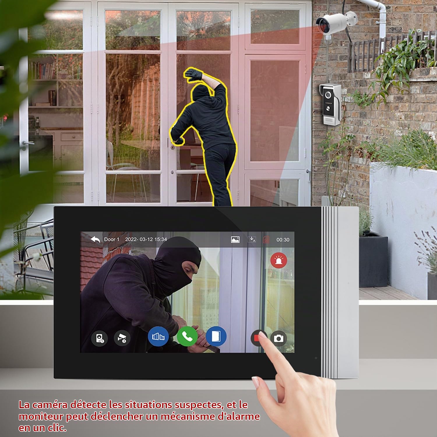 WiFi Tuya Interphone Vidéo pour Accueil Vidéo Sonnette Visiophone Système, 7" Moniteur écran Tactile,1080P HD Sonnette de Caméra Extérieure Filaire Vision Nocturne, Maisons/Bureaux/Villas