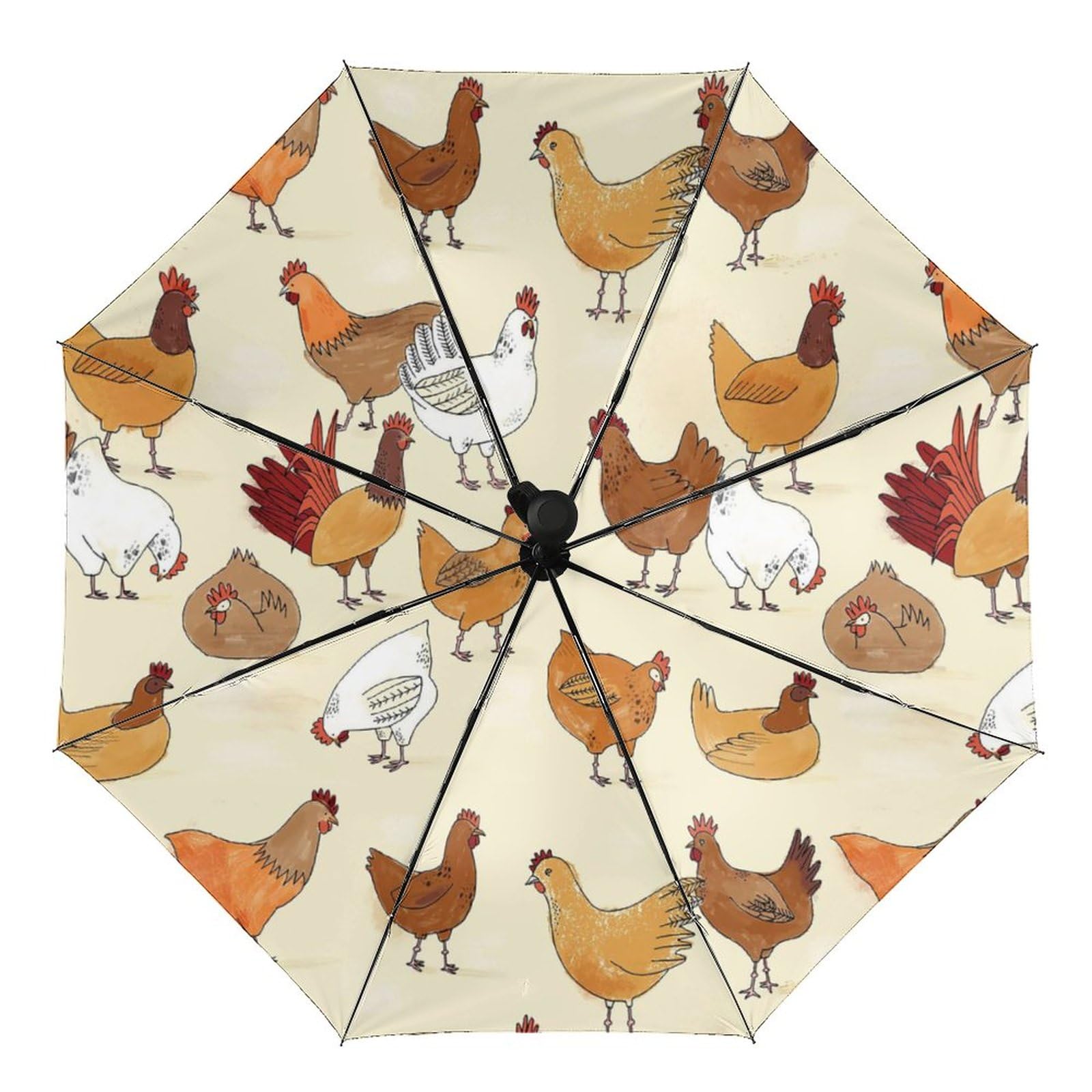 Czzyh Men's White Brown Colored Chicken 1-Click Opening, Portable Umbrella, Brown Colored Chicken Umbrella For And Wo