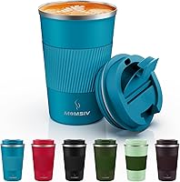 MOMSIV 12oz Insulated Travel Coffee Mug - Leakproof Stainless Steel, Keeps Hot/Cold 6 Hours, Fits Car Cup Holders