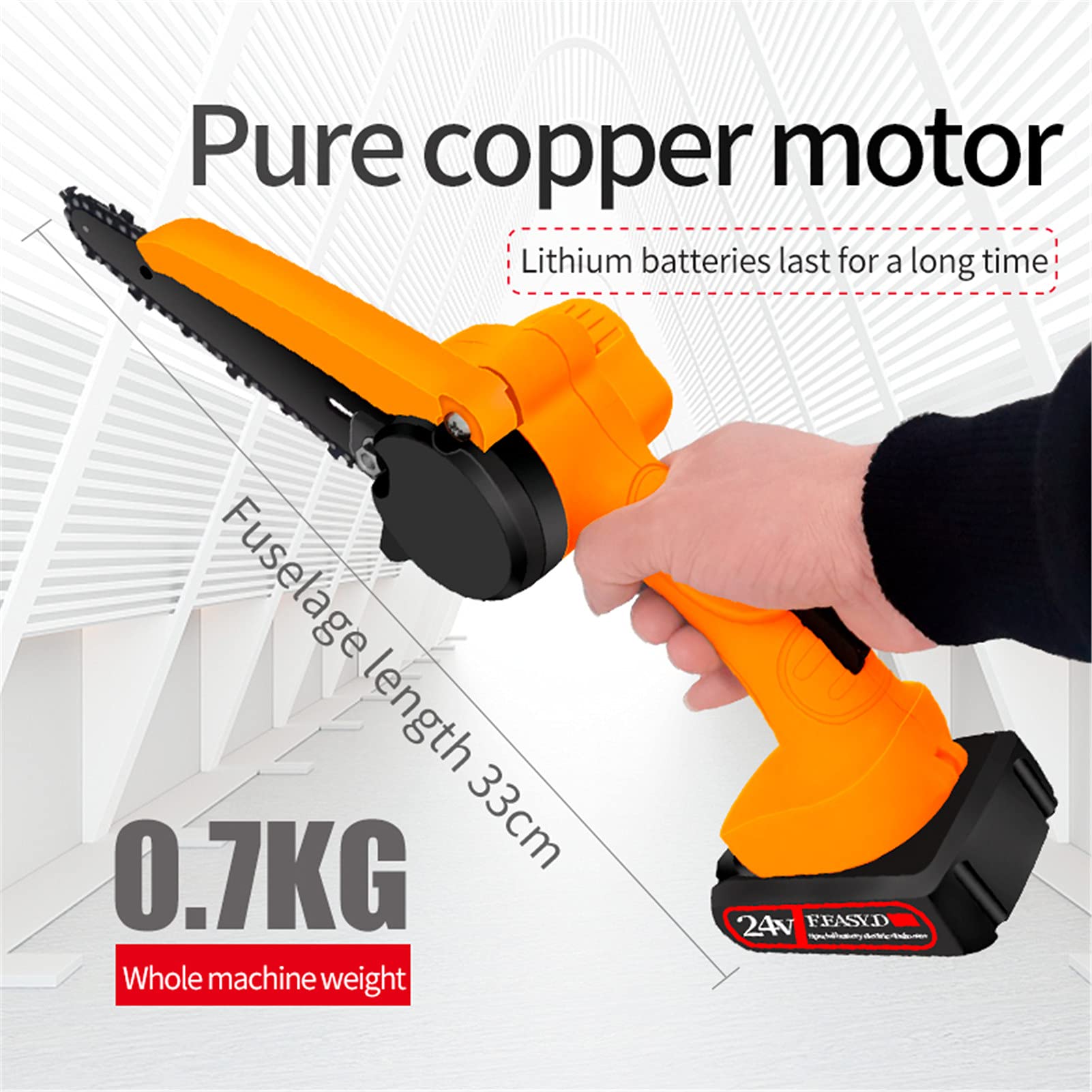 750W 6 Pollici a Catena elettrica 24 V Mini Sega elettrica con 2 Batteria Ricaricabile per la Lavorazione del Legno potatura con Una Mano taglierina da Giardino
