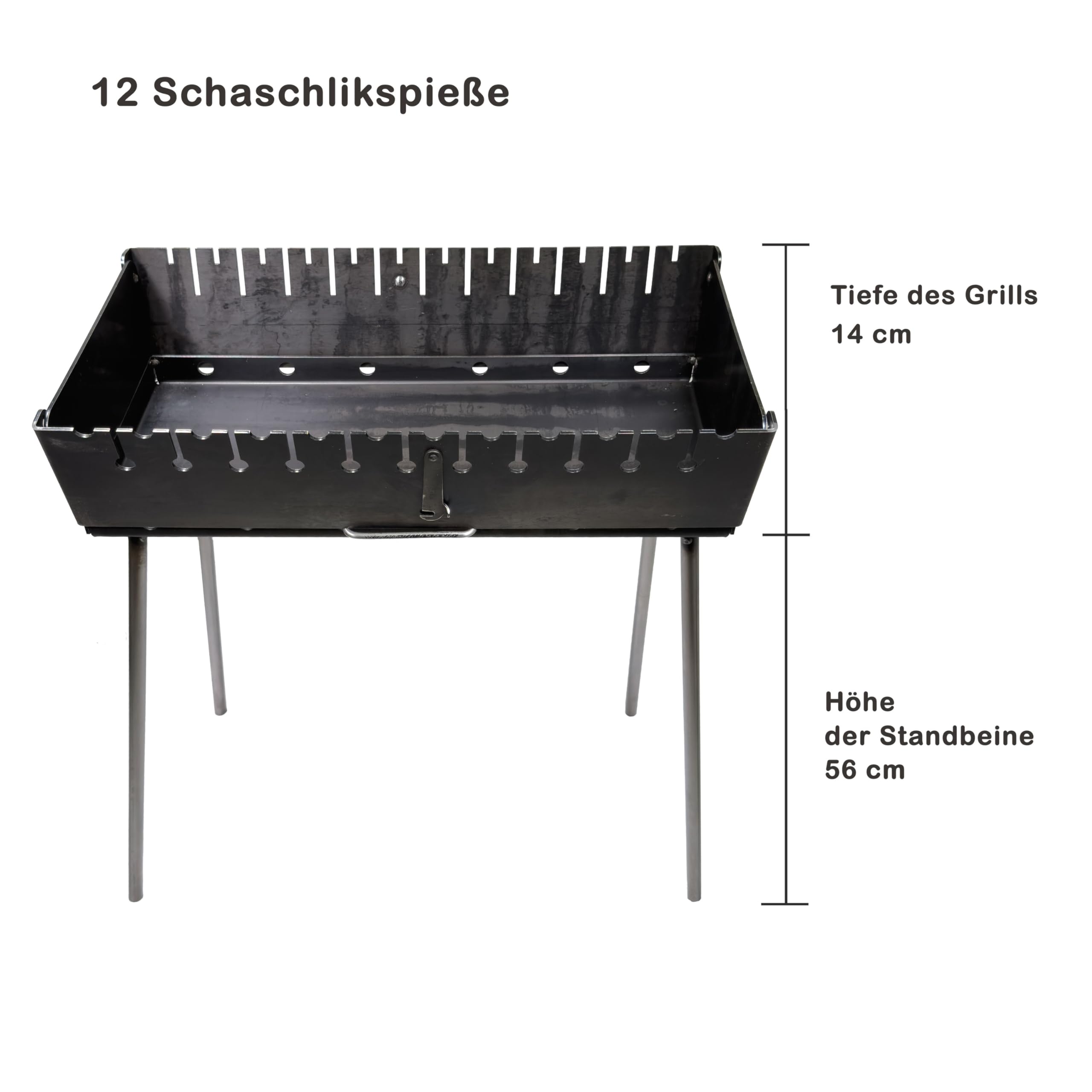 Mangal Grill Schaschlik Holzkohlegrill – Faltbarer BBQ Koffer-Grill aus 3 mm Stahl für 12 Spieße – Tragbarer Outdoor Kohlegrill für Camping, Garten, Picknick & Reisen