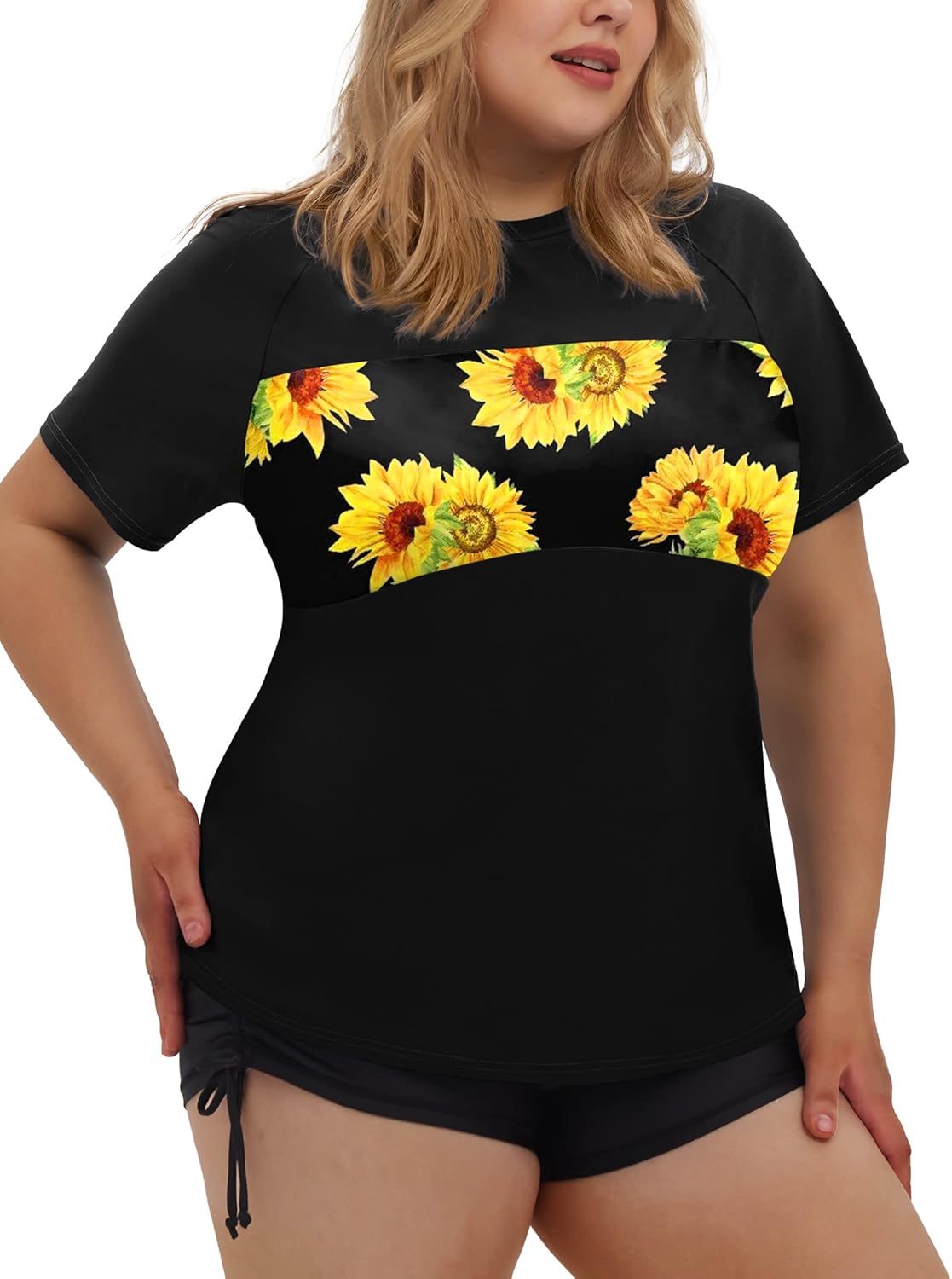 FOREYOND Plus Size Rash Guard Shirt for Women Short Sleeve UPF 50+ Sun Protection Swimwear Swim Top at  Women’s Clothing store