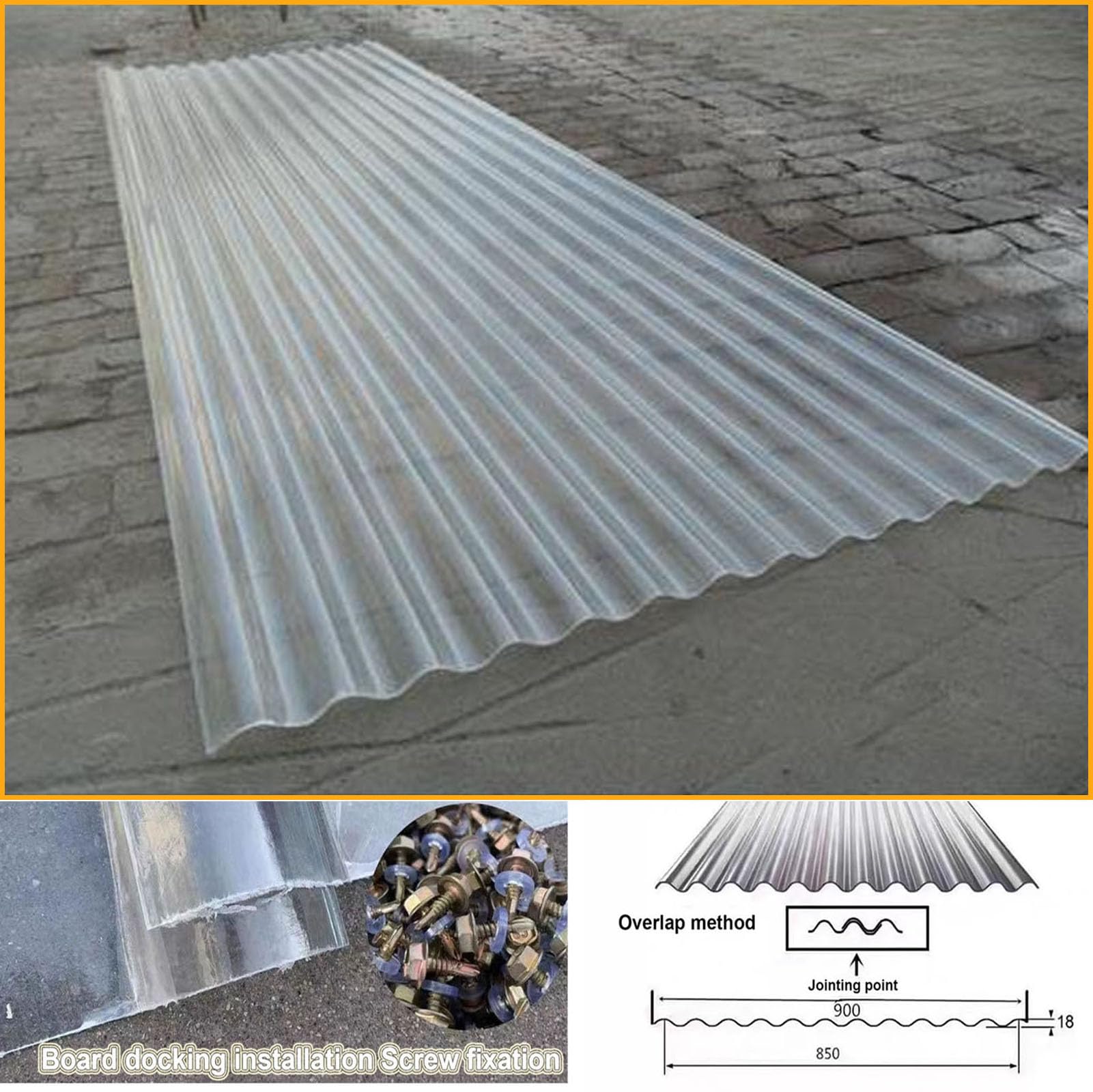 1mm Hojas De Techo Corrugado,Placa De Iluminación Natural FRP De Protección UV,Chapa Ondulada Para Invernaderos Prueba De Lluvia,Placa De Iluminación Natural FRP (0.9×0.8m,1pcs)